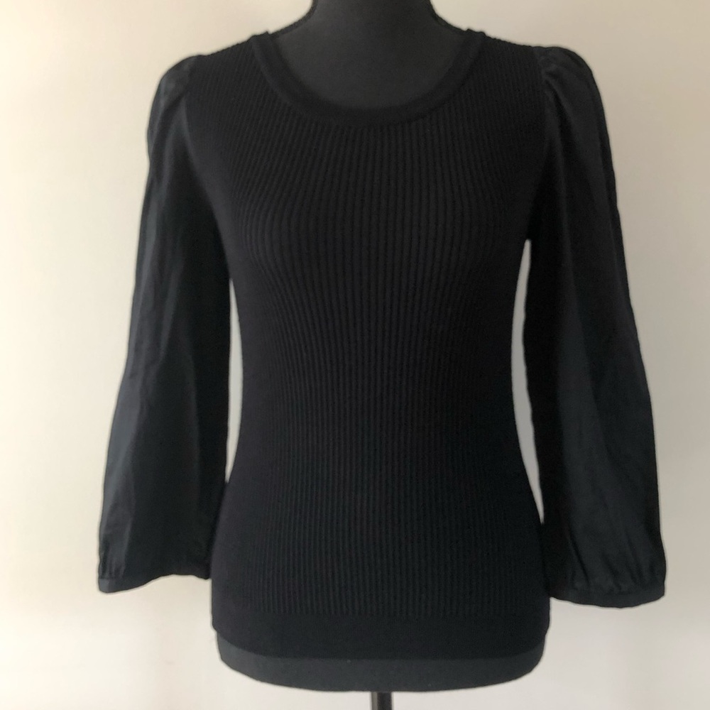 Women’s Tristan Black Ribbed Puff sleeve Crewneck Top size S
